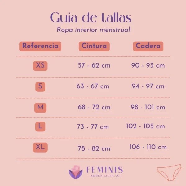 fEMINIS. guia de tallas pantis